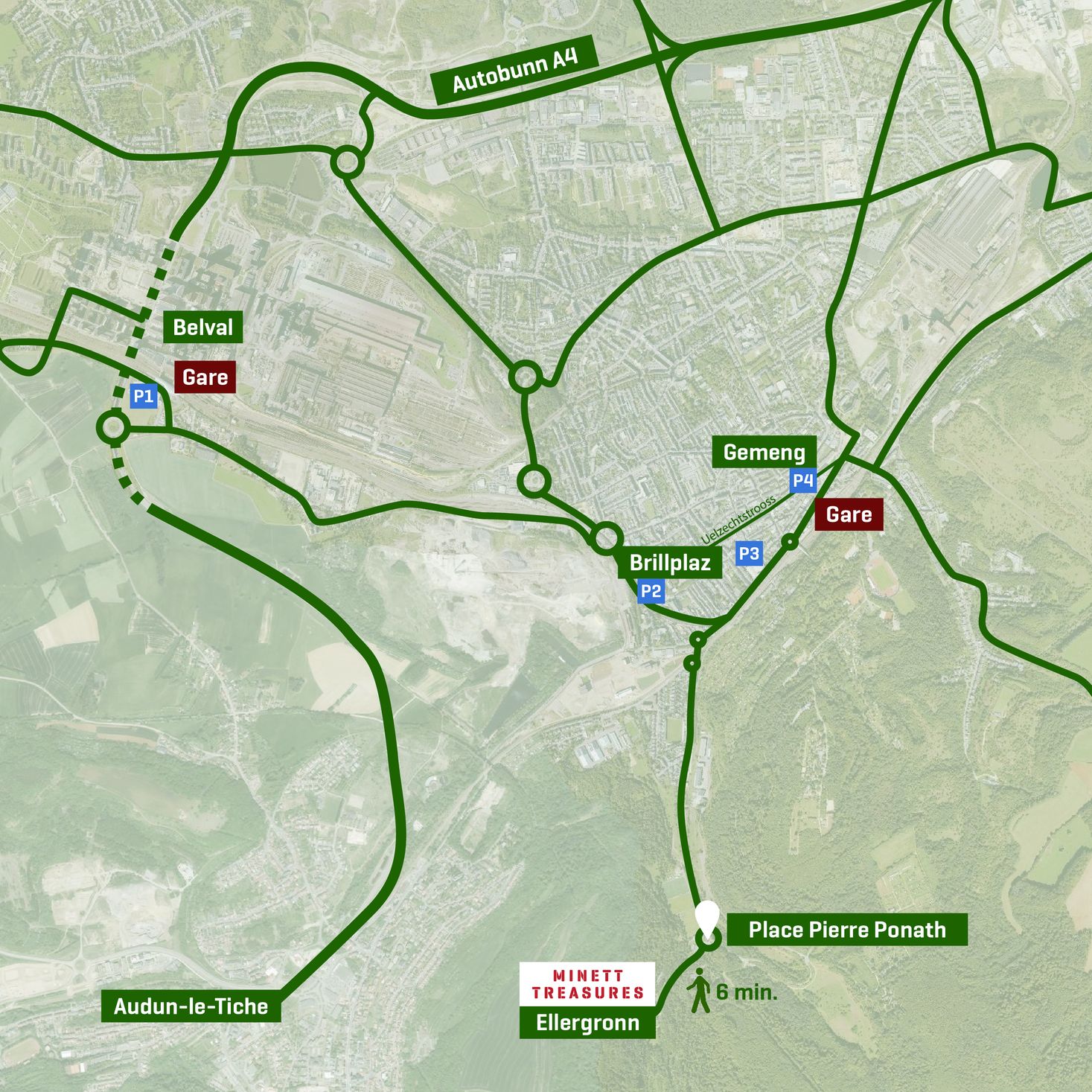 Eine Karte zeigt die Möglichkeiten zur Anfahrt im Detail