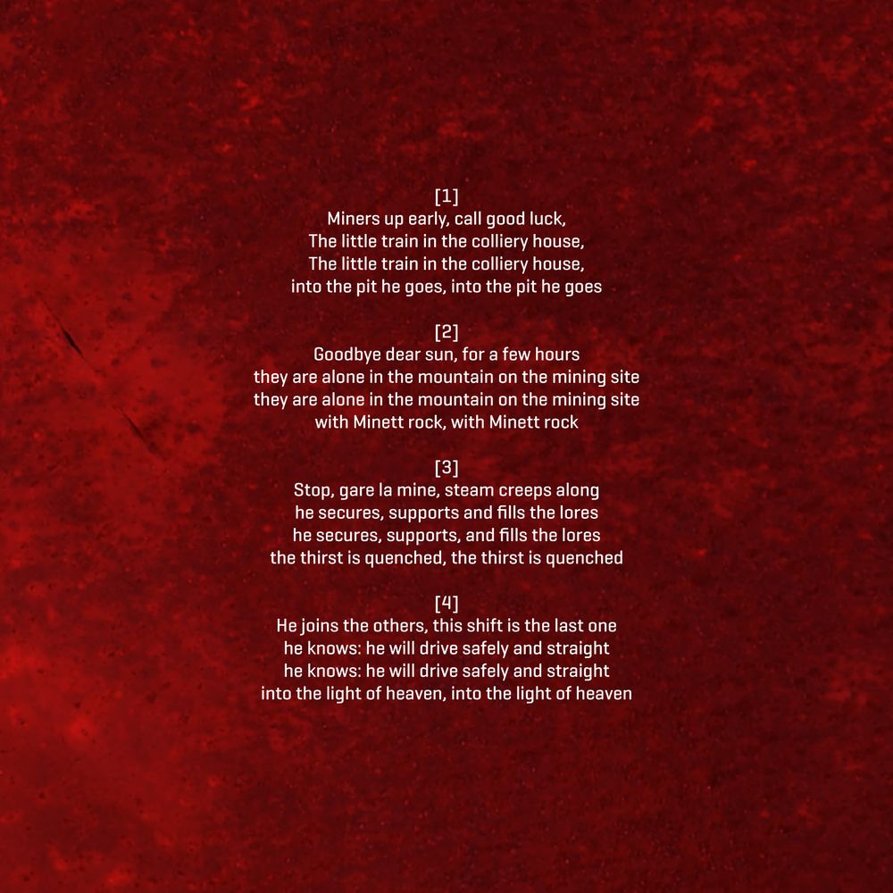 Die vier Strophen des Biergaarbechterlidd auf Englisch