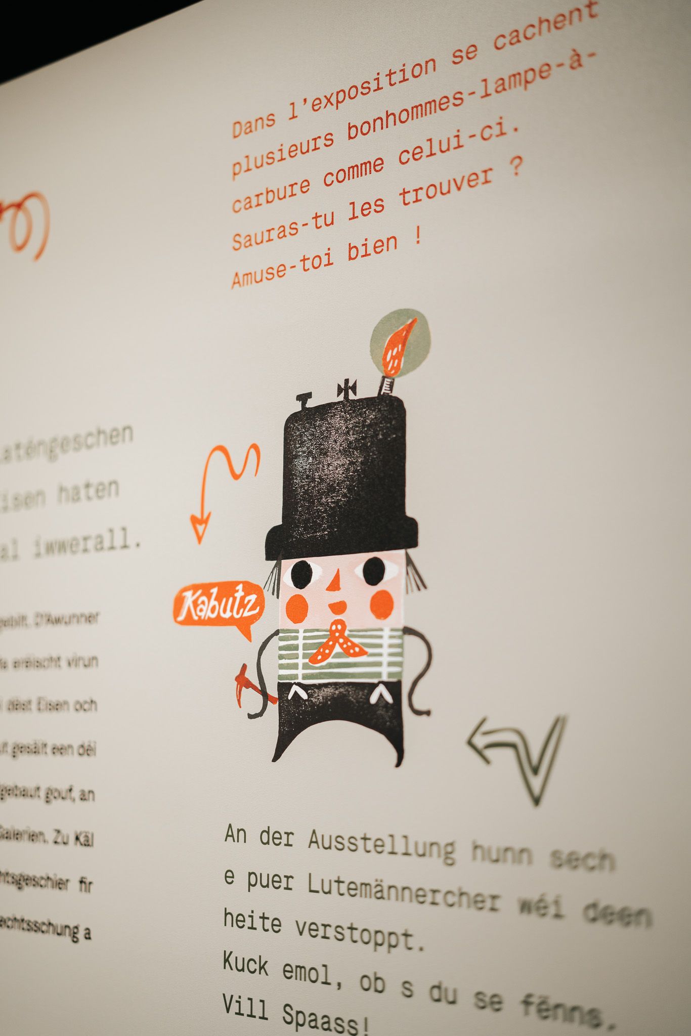Eine Aufnahme der "Kabutz"-Kunstfigur, einer anthropomorphen Karbidlampe, die von einer Künstlerin für das MUAR entworfen wurde.